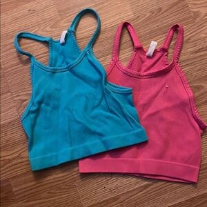 Blue and Pink Ribbed Tank Tops